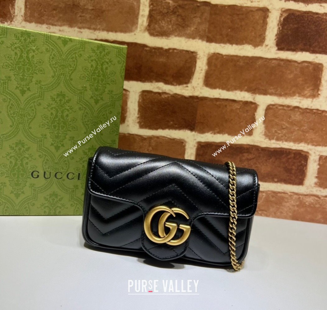 Gucci GG Marmont Matelasse Leather Super Mini Bag ‎476433 Black/Gold 2024 (DLH-241211074)