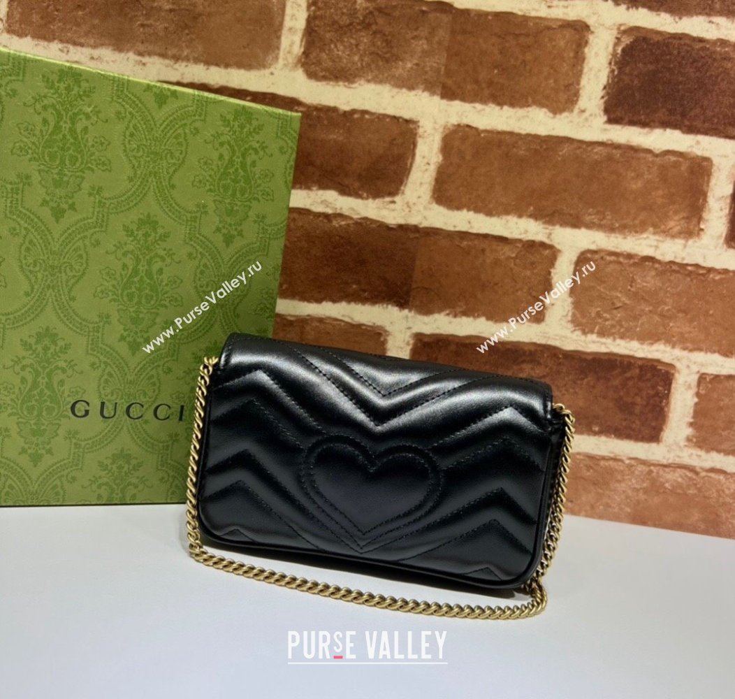 Gucci GG Marmont Matelasse Leather Super Mini Bag ‎476433 Black/Gold 2024 (DLH-241211074)