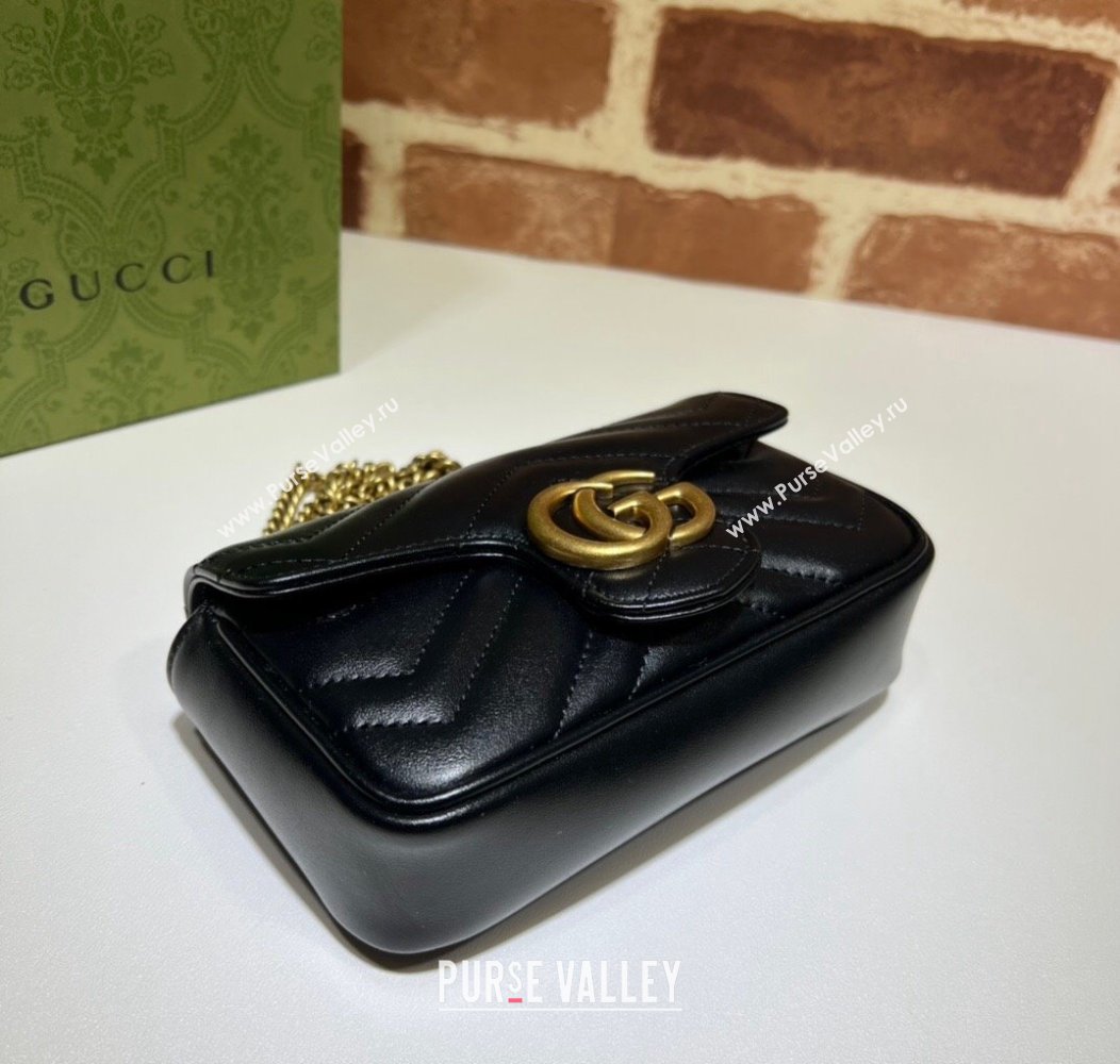 Gucci GG Marmont Matelasse Leather Super Mini Bag ‎476433 Black/Gold 2024 (DLH-241211074)