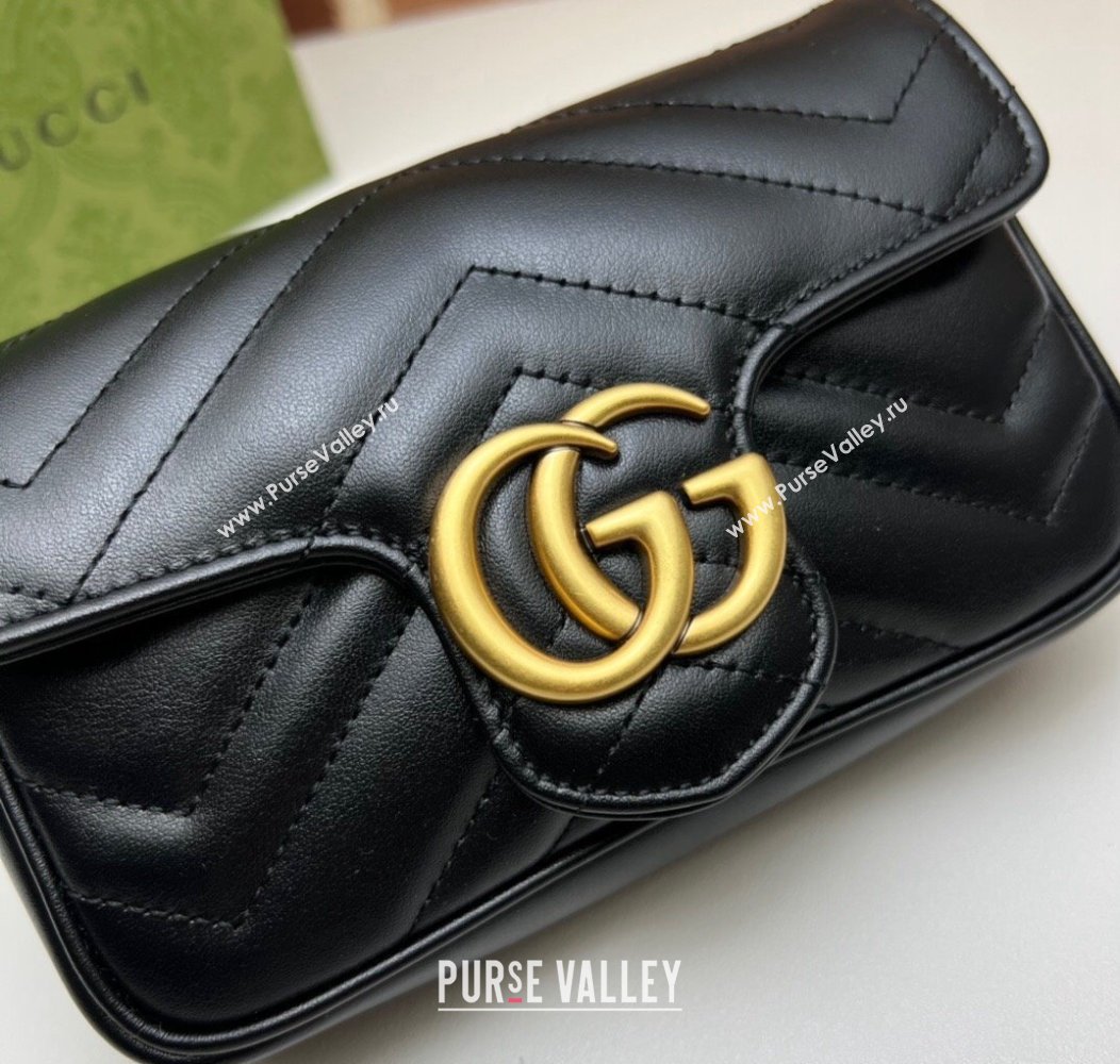 Gucci GG Marmont Matelasse Leather Super Mini Bag ‎476433 Black/Gold 2024 (DLH-241211074)