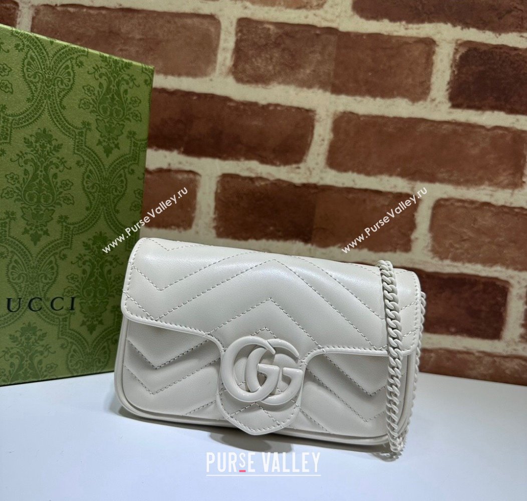 Gucci GG Marmont Matelasse Leather Super Mini Bag ‎476433 All White 2024 (DLH-241211075)