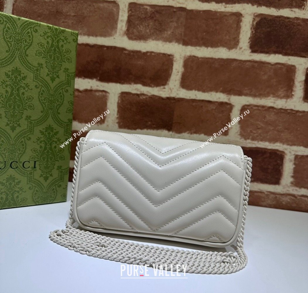 Gucci GG Marmont Matelasse Leather Super Mini Bag ‎476433 All White 2024 (DLH-241211075)