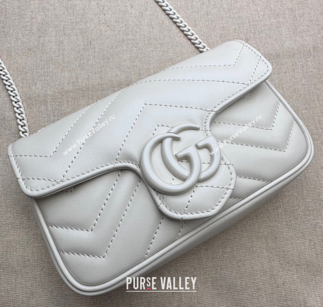 Gucci GG Marmont Matelasse Leather Super Mini Bag ‎476433 All White 2024 (DLH-241211075)