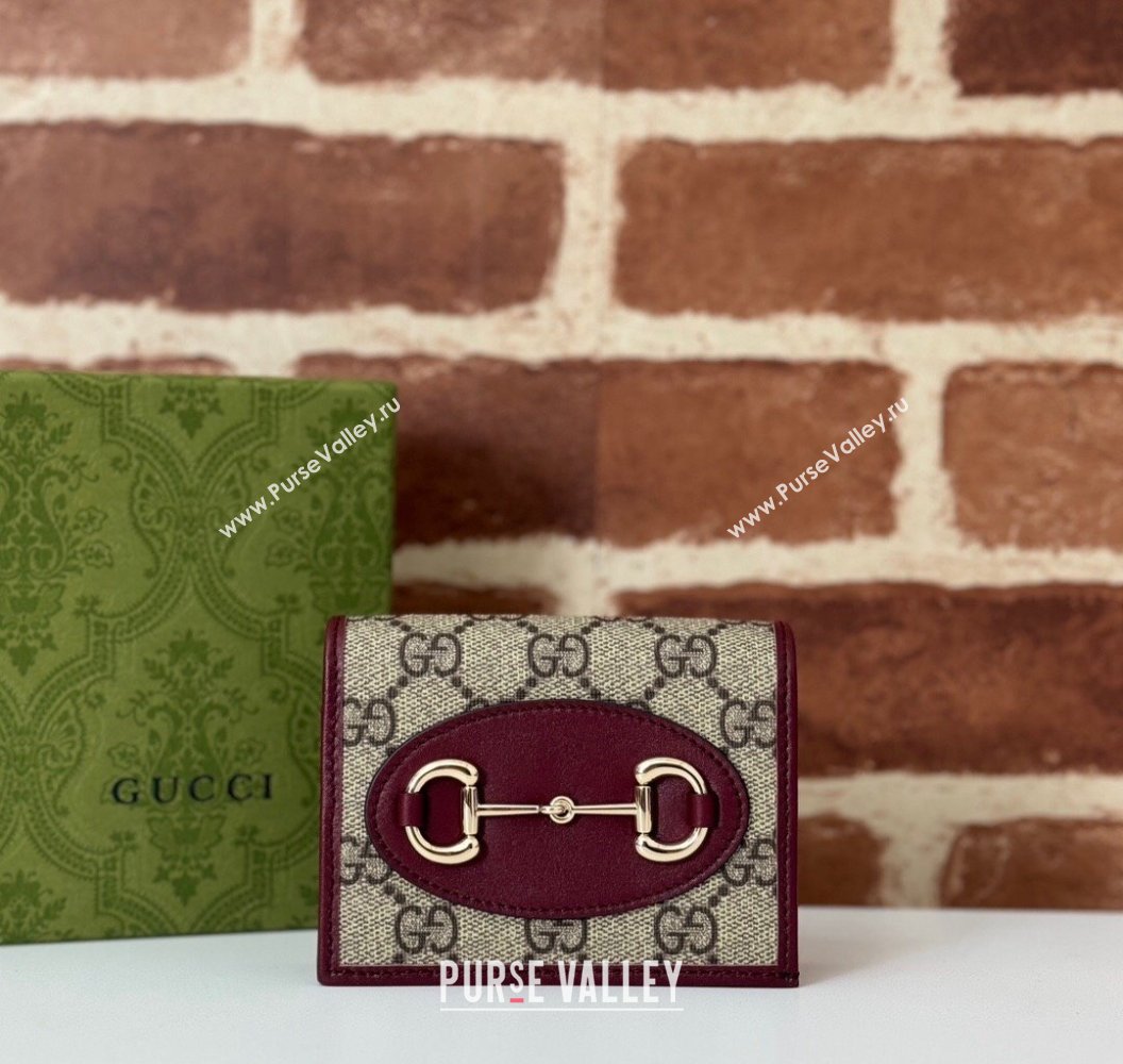 Gucci Horsebit 1955 GG Canvas Card Case Wallet 621887 Burgundy 2024 (DLH-241211045)