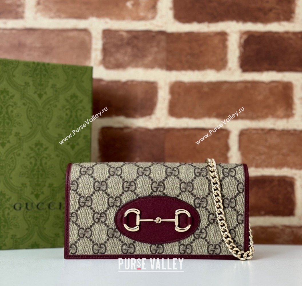 Gucci Horsebit 1955 GG Canvas Wallet with Chain 621892 Burgundy 2024 (DLH-241211053)