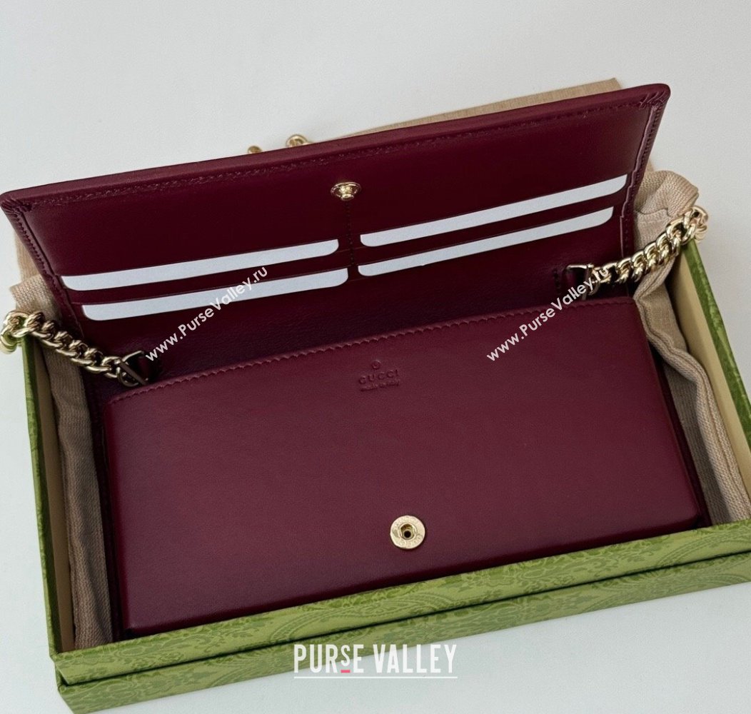 Gucci Horsebit 1955 GG Canvas Wallet with Chain 621892 Burgundy 2024 (DLH-241211053)