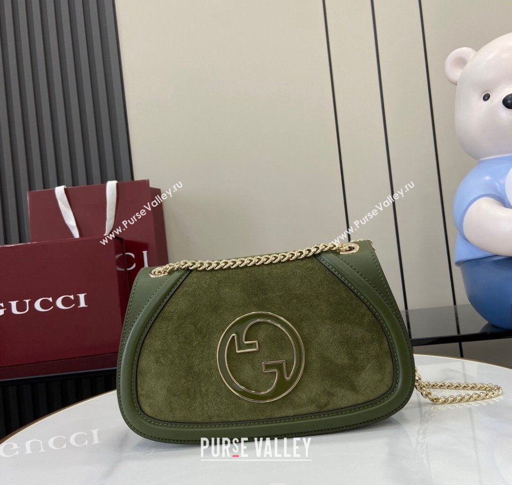 Gucci Blondie Suede Small Shoulder Bag Green 2024 815715 (XLU-241211022)