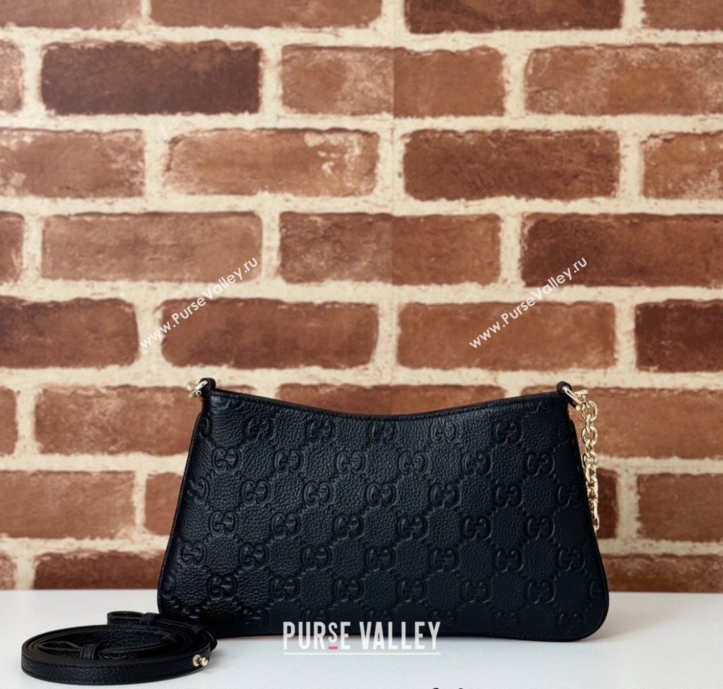 Gucci GG Grainy Leather Emblem Medium Shoulder bag Black 2025 815277 (DLH-250117063)
