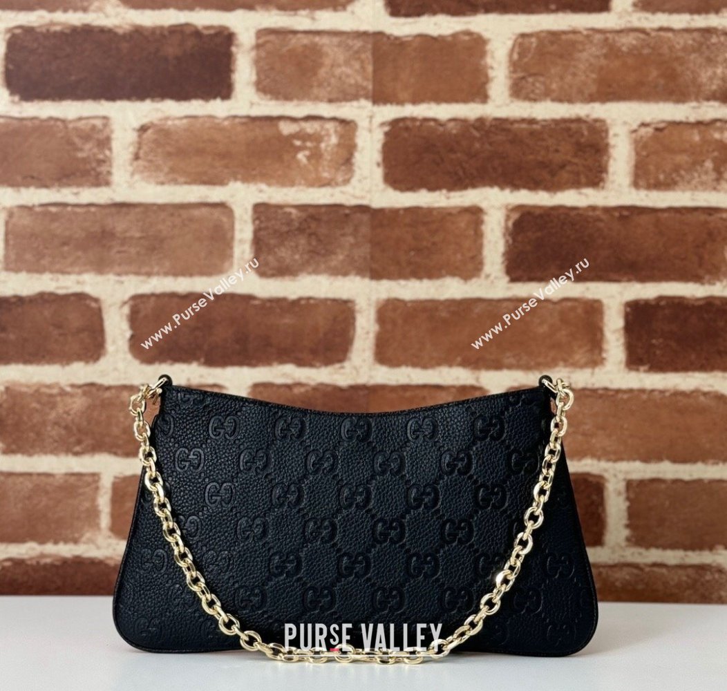Gucci GG Grainy Leather Emblem Medium Shoulder bag Black 2025 815277 (DLH-250117063)