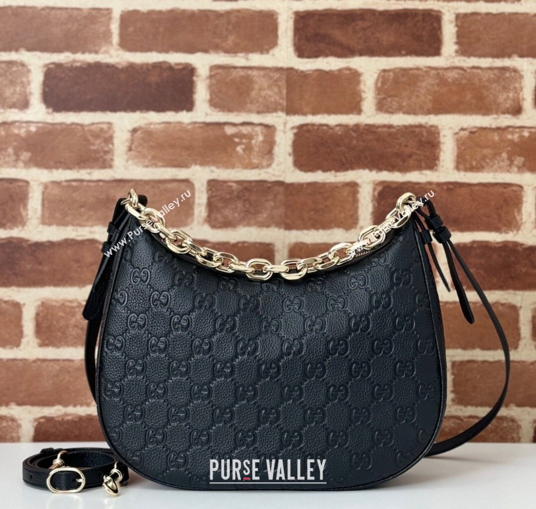 Gucci GG Grainy Leather Emblem Medium Shoulder bag Black 2025 820453 (DLH-250117072)