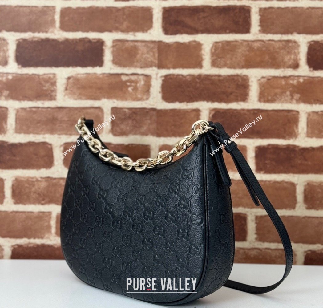 Gucci GG Grainy Leather Emblem Medium Shoulder bag Black 2025 820453 (DLH-250117072)