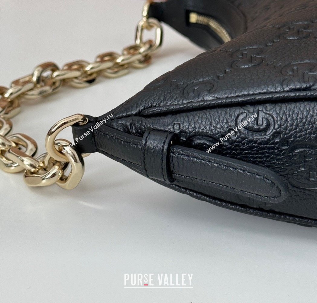 Gucci GG Grainy Leather Emblem Medium Shoulder bag Black 2025 820453 (DLH-250117072)