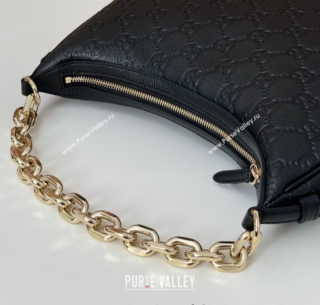 Gucci GG Grainy Leather Emblem Medium Shoulder bag Black 2025 820453 (DLH-250117072)