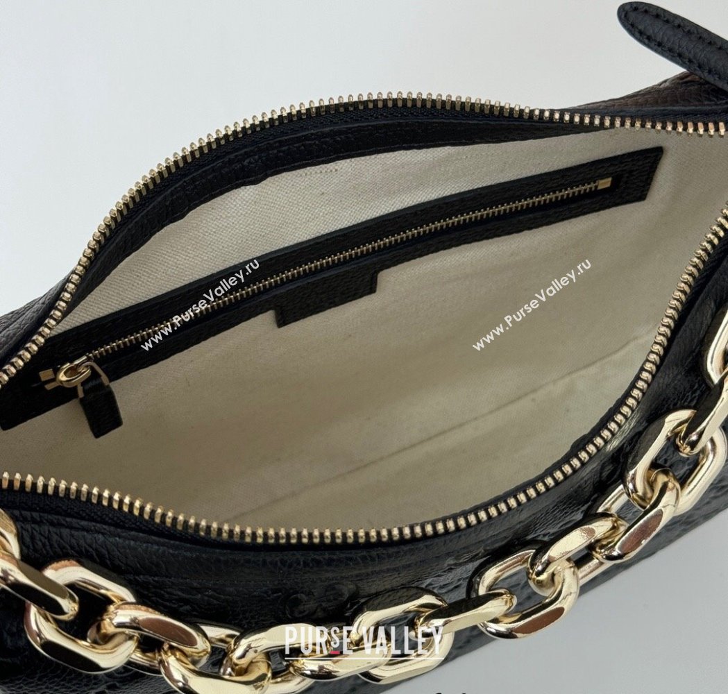 Gucci GG Grainy Leather Emblem Medium Shoulder bag Black 2025 820453 (DLH-250117072)