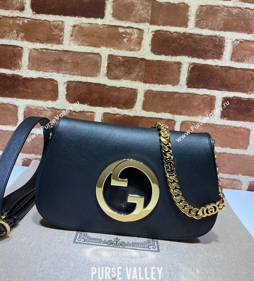 Gucci Blondie Leather Shoulder Bag with Interlocking G 699268 Black 2024 (DLH-241211033)