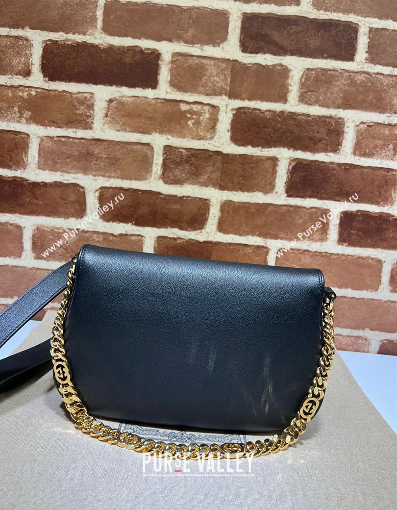 Gucci Blondie Leather Shoulder Bag with Interlocking G 699268 Black 2024 (DLH-241211033)