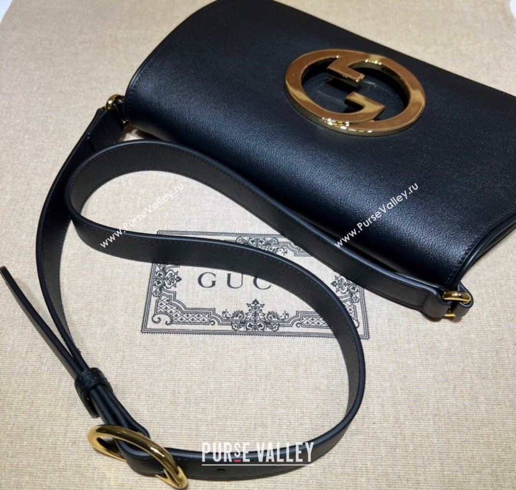 Gucci Blondie Leather Shoulder Bag with Interlocking G 699268 Black 2024 (DLH-241211033)