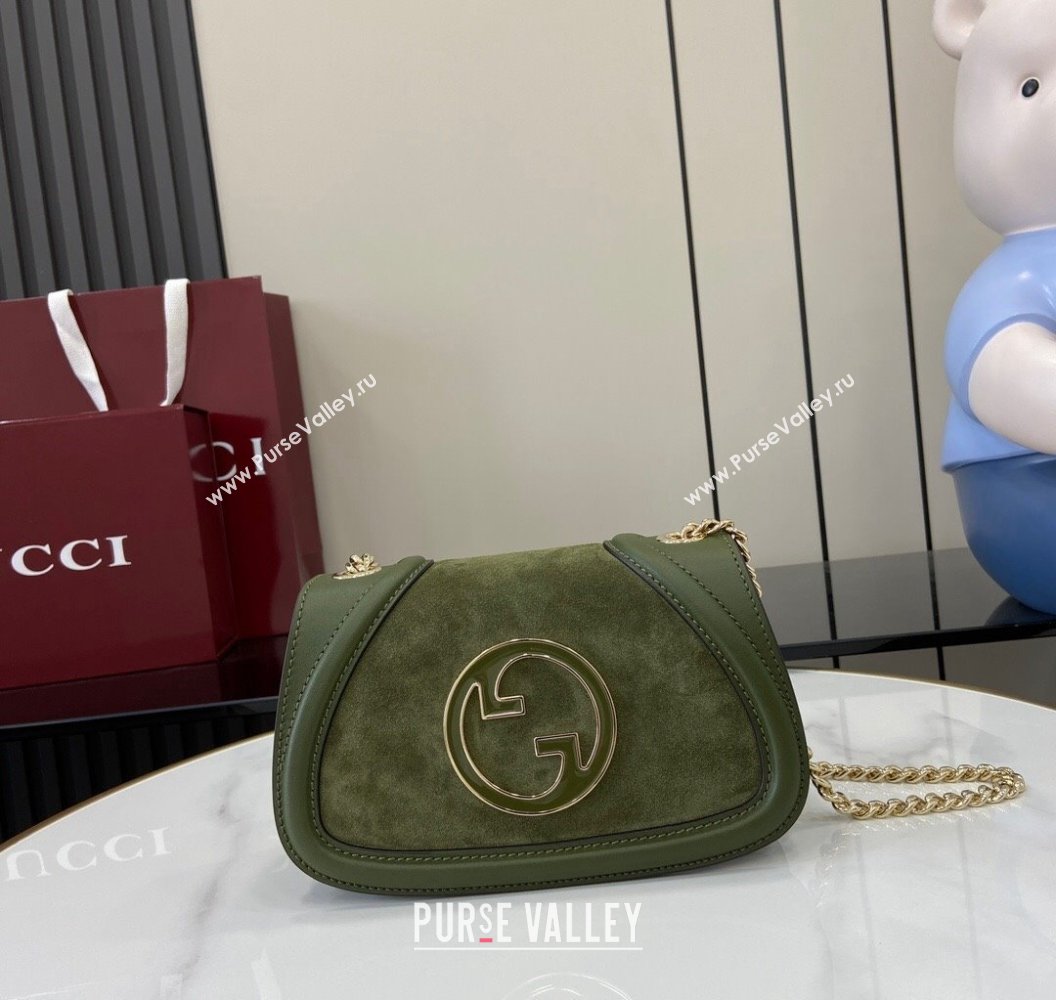 Gucci Blondie Mini Shoulder Bag in Suede Green 2024 815711 (XLU-241211025)