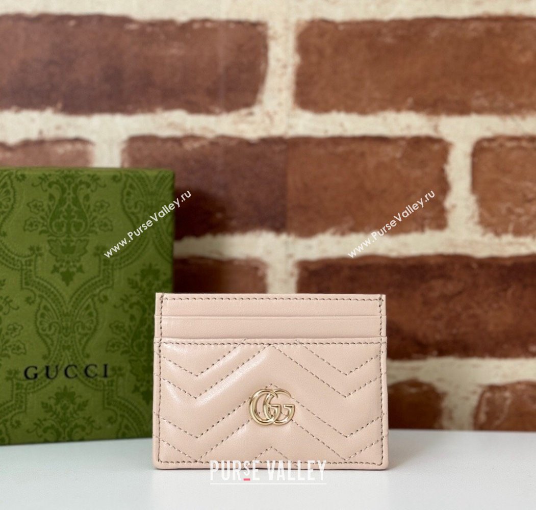 Gucci GG Marmont Matelasse Leather Card Holder Wallet 443127 Light Pink 2024 (DLH-241211086)