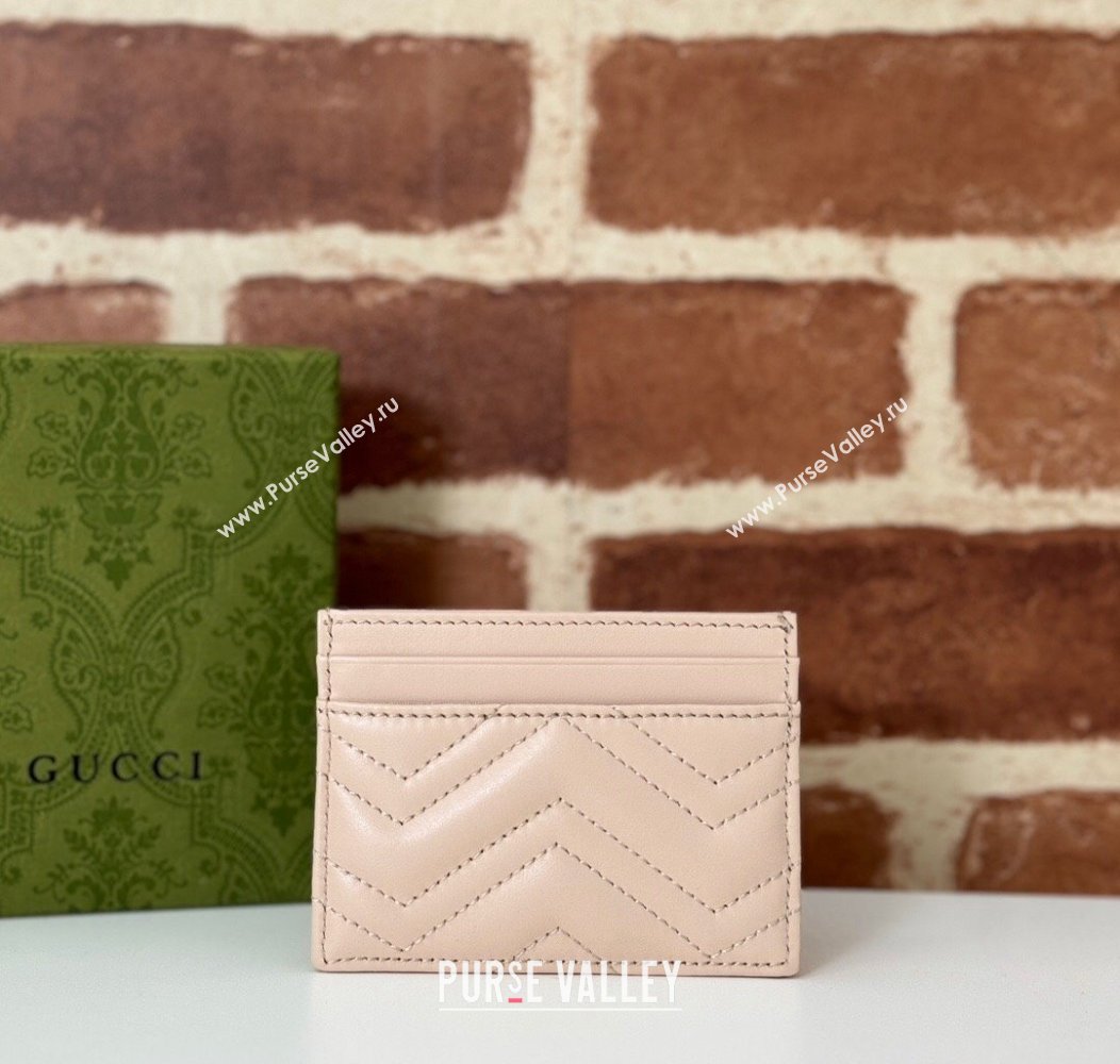 Gucci GG Marmont Matelasse Leather Card Holder Wallet 443127 Light Pink 2024 (DLH-241211086)