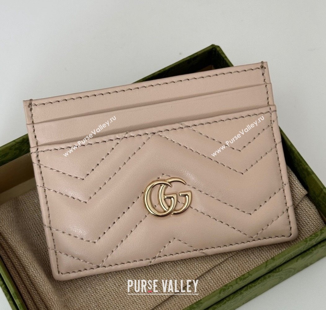 Gucci GG Marmont Matelasse Leather Card Holder Wallet 443127 Light Pink 2024 (DLH-241211086)