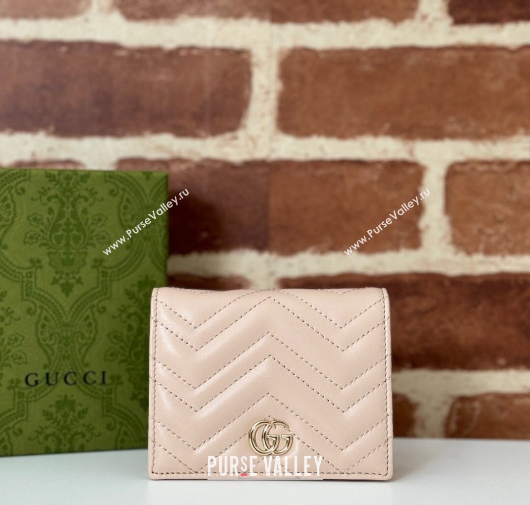 Gucci GG Marmont Matelasse Card Case Wallet 466492 Light Pink 2024 (DLH-241211087)