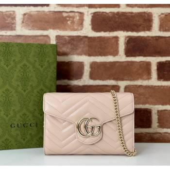 Gucci GG Marmont Chevron Leather Chain Mini Bag 474575 Light Pink 2024 (DLH-241211088)