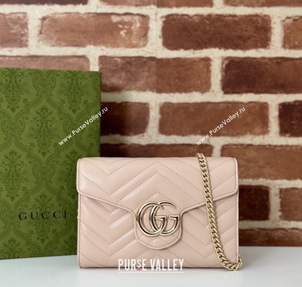 Gucci GG Marmont Chevron Leather Chain Mini Bag 474575 Light Pink 2024 (DLH-241211088)