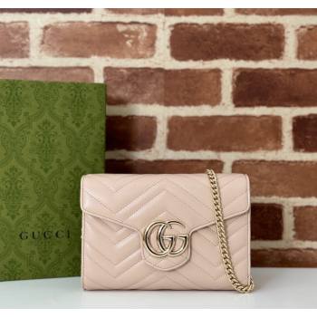 Gucci GG Marmont Chevron Leather Chain Mini Bag 474575 Light Pink 2025 (DLH-250930088)