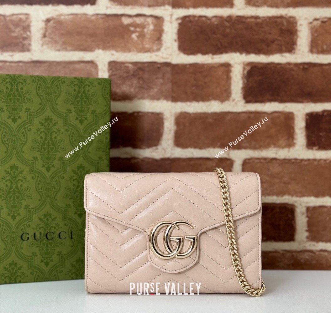 Gucci GG Marmont Chevron Leather Chain Mini Bag 474575 Light Pink 2025 (DLH-250930088)