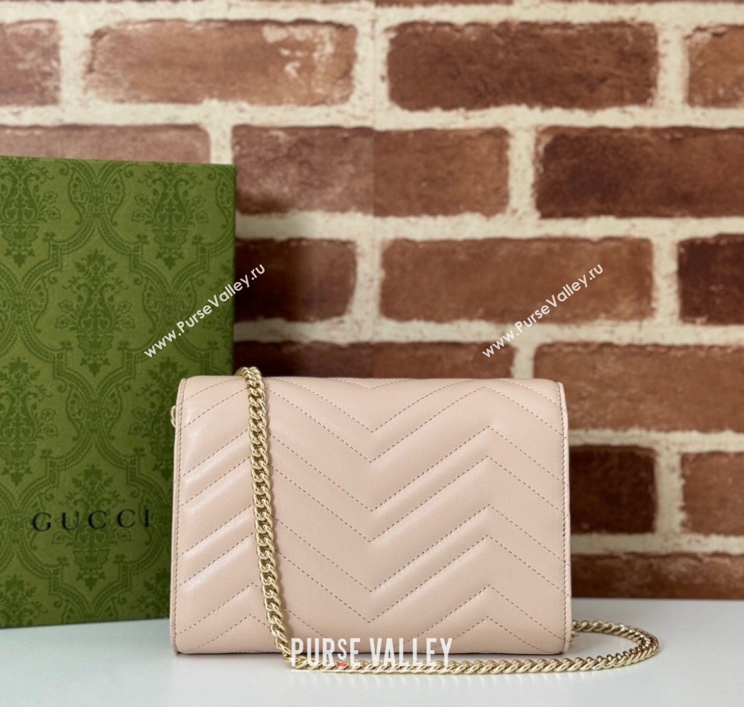 Gucci GG Marmont Chevron Leather Chain Mini Bag 474575 Light Pink 2024 (DLH-241211088)