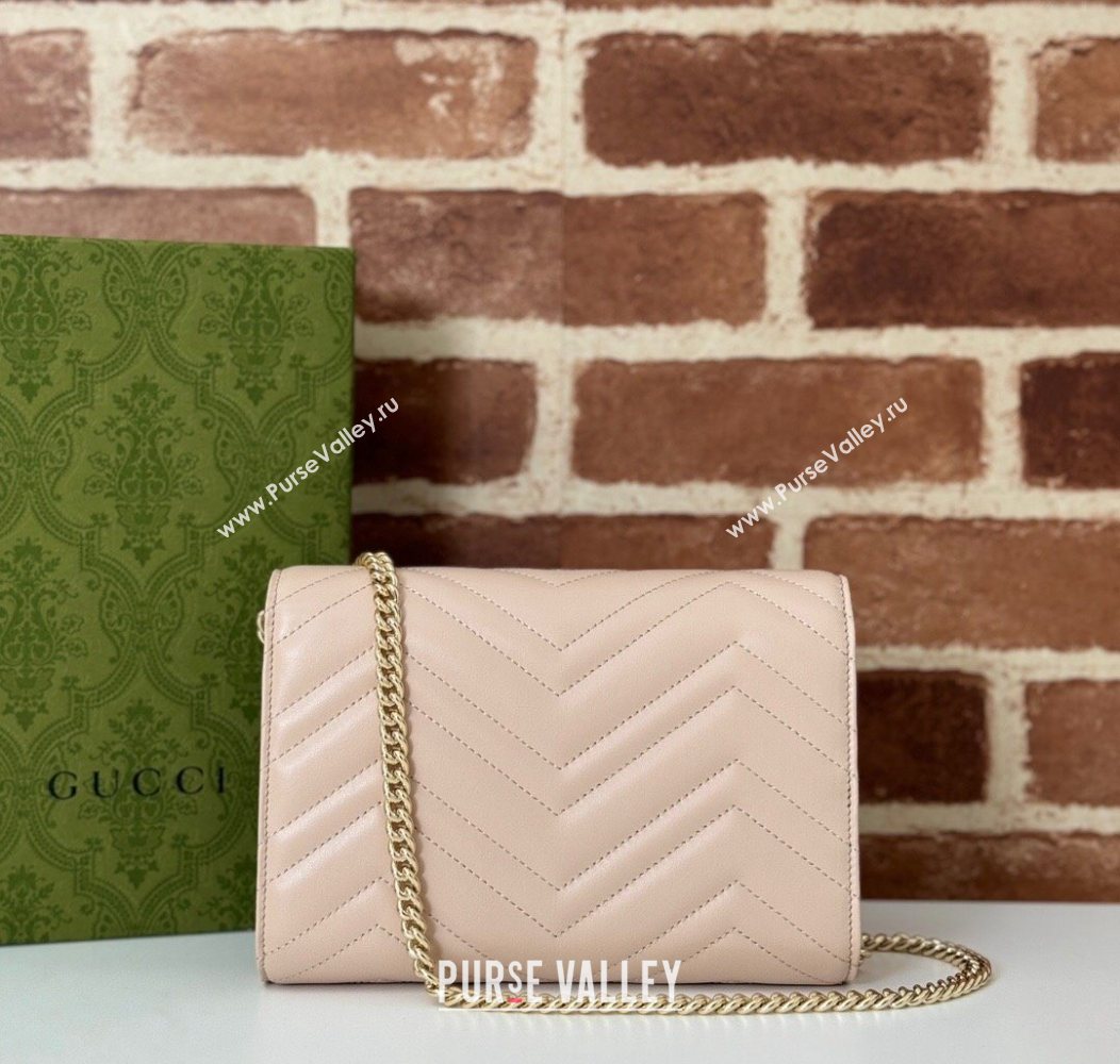 Gucci GG Marmont Chevron Leather Chain Mini Bag 474575 Light Pink 2025 (DLH-250930088)