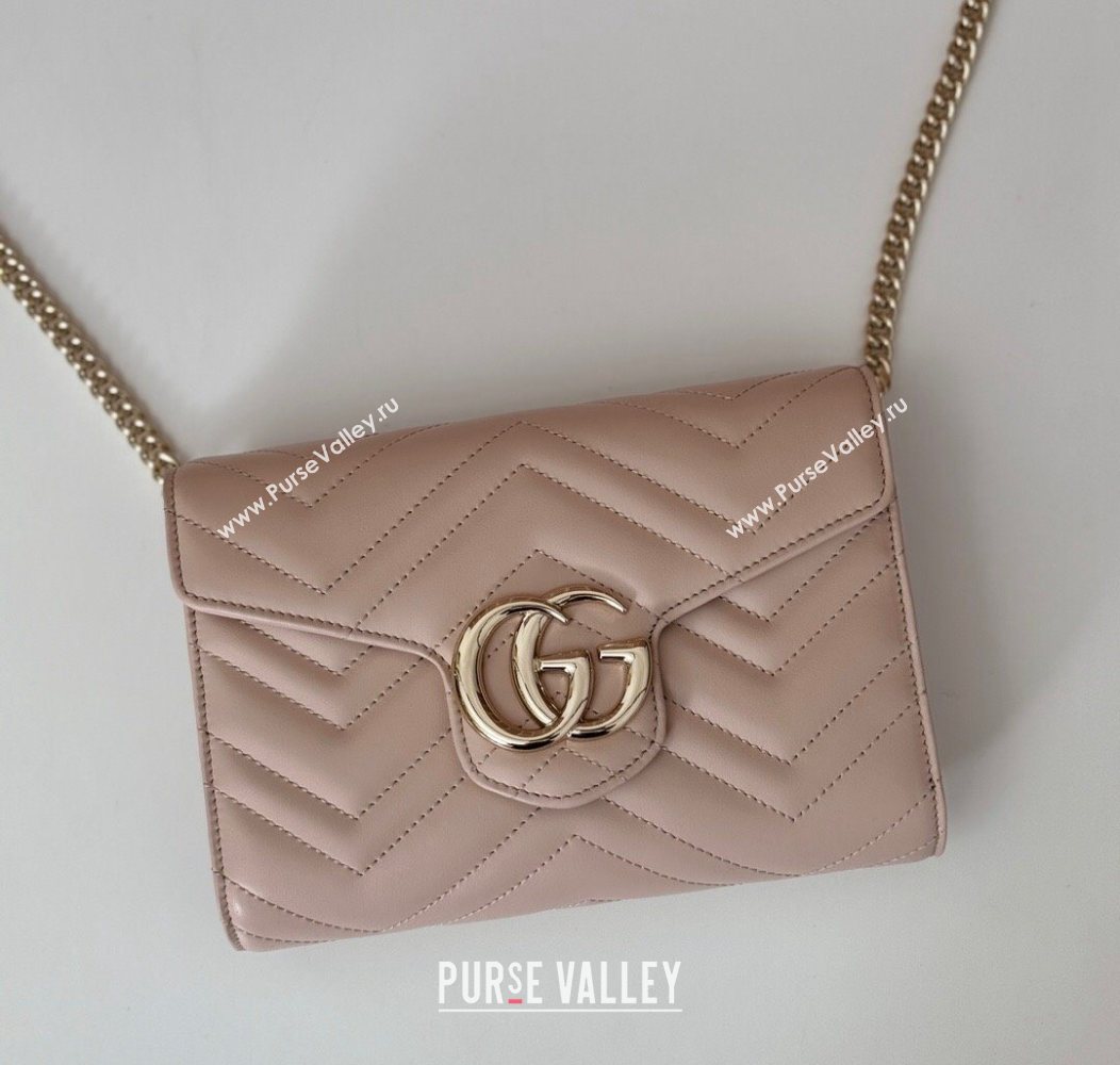 Gucci GG Marmont Chevron Leather Chain Mini Bag 474575 Light Pink 2025 (DLH-250930088)