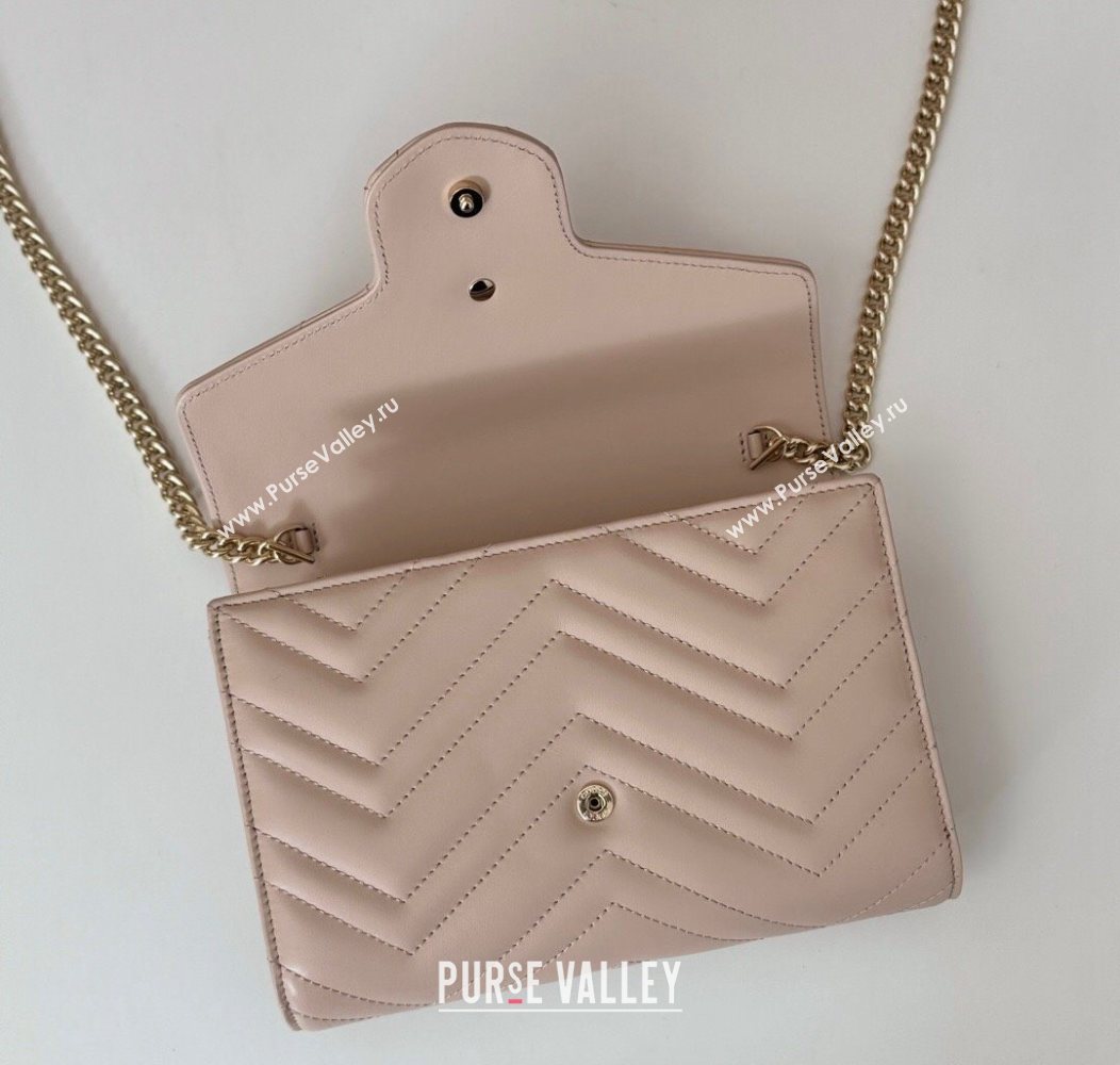 Gucci GG Marmont Chevron Leather Chain Mini Bag 474575 Light Pink 2025 (DLH-250930088)