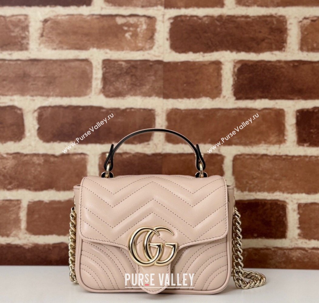 Gucci GG Marmont Leather Mini Top Handle Bag 811238 Light Pink 2024 (DLH-241211084)