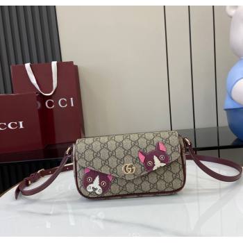 Gucci GG Canvas Mini Shoulder bag with Cat Detail 2024 818764 (XLU-241211043)