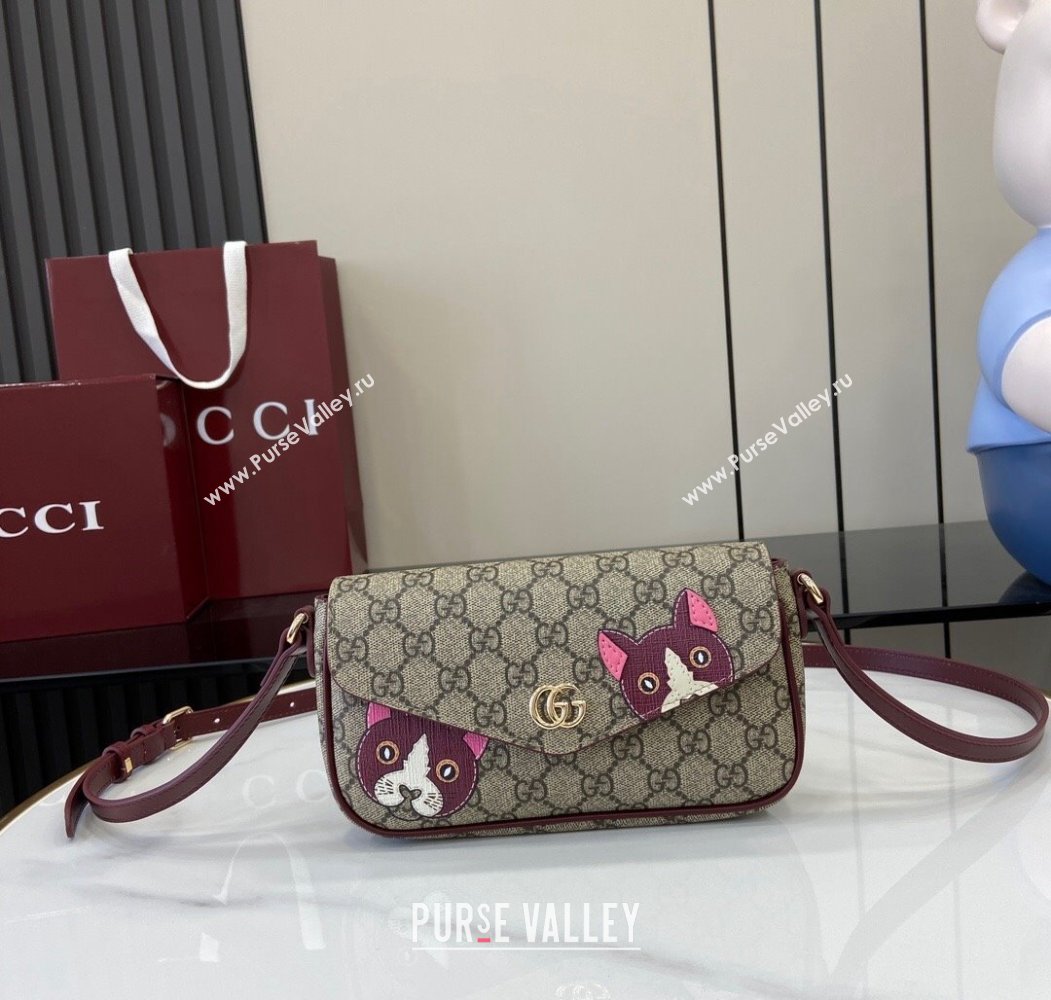 Gucci GG Canvas Mini Shoulder bag with Cat Detail 2024 818764 (XLU-241211043)