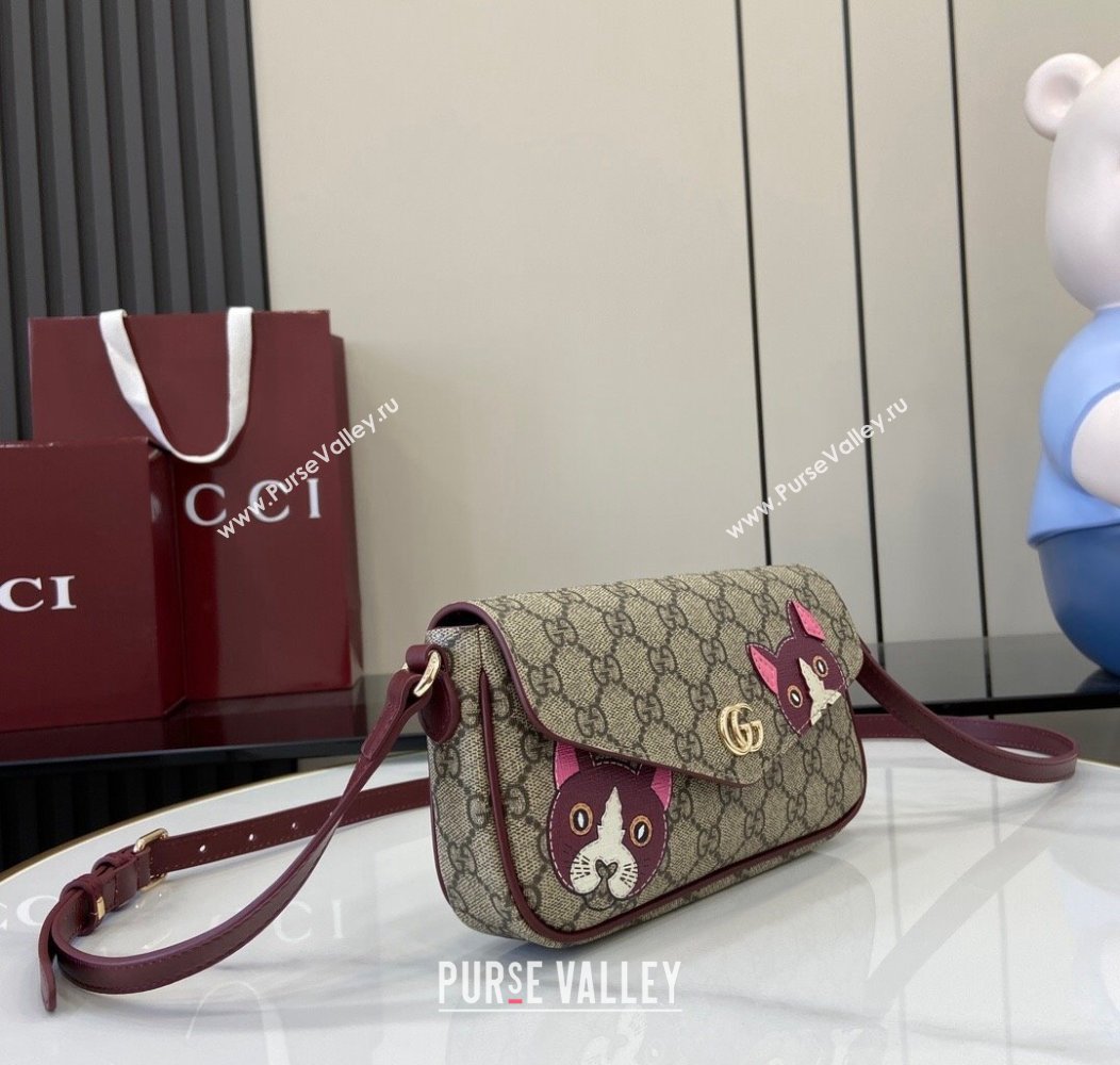 Gucci GG Canvas Mini Shoulder bag with Cat Detail 2024 818764 (XLU-241211043)