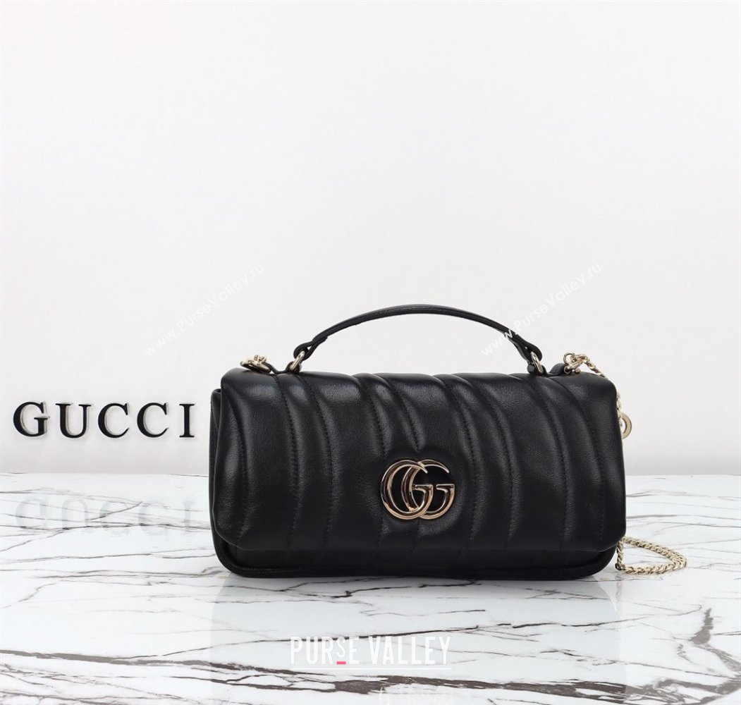 Gucci Quilted Puffy Leather Milano Small Top Handle bag Black 2024 806016 (DLH-241211130)