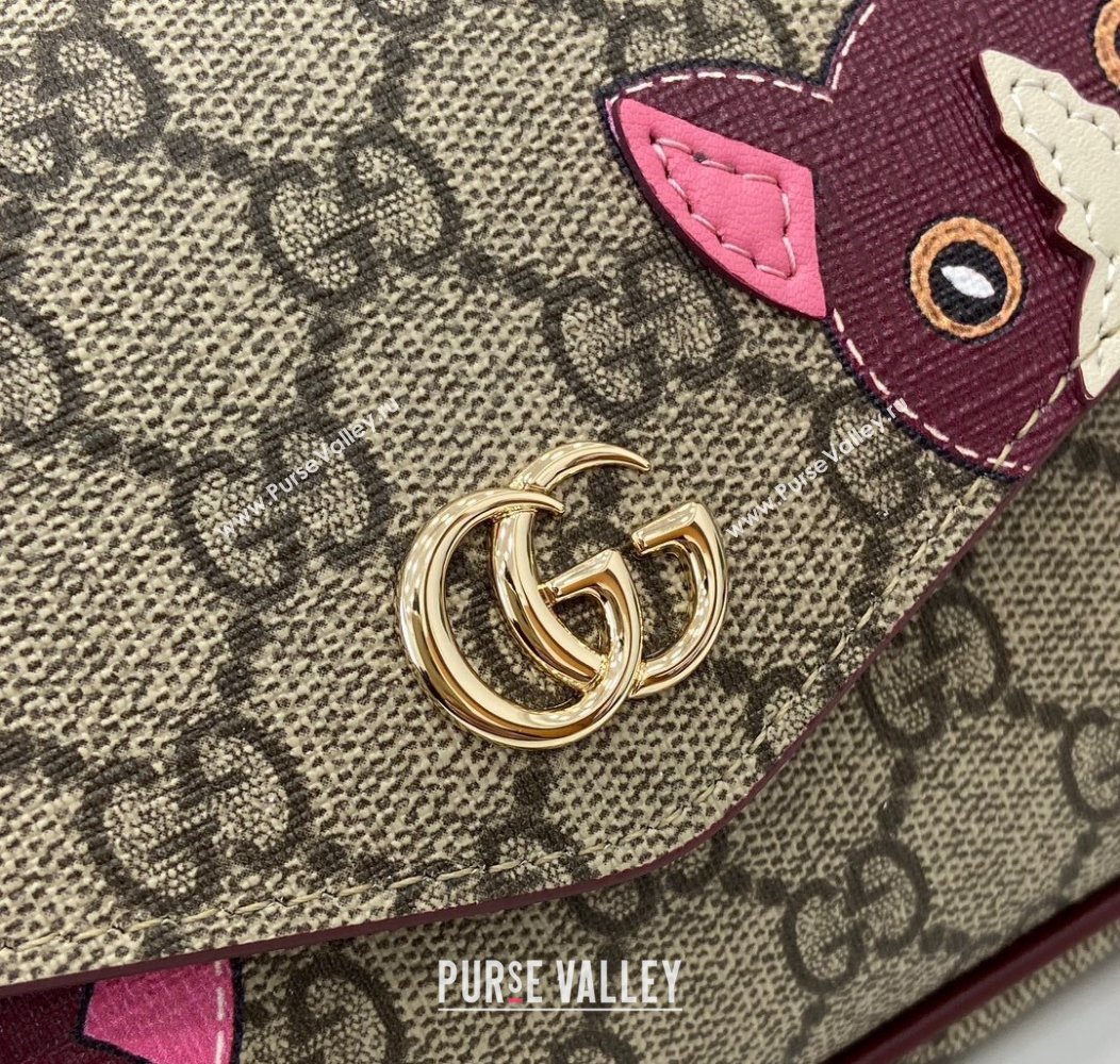 Gucci GG Canvas Mini Shoulder bag with Cat Detail 2024 818764 (XLU-241211043)