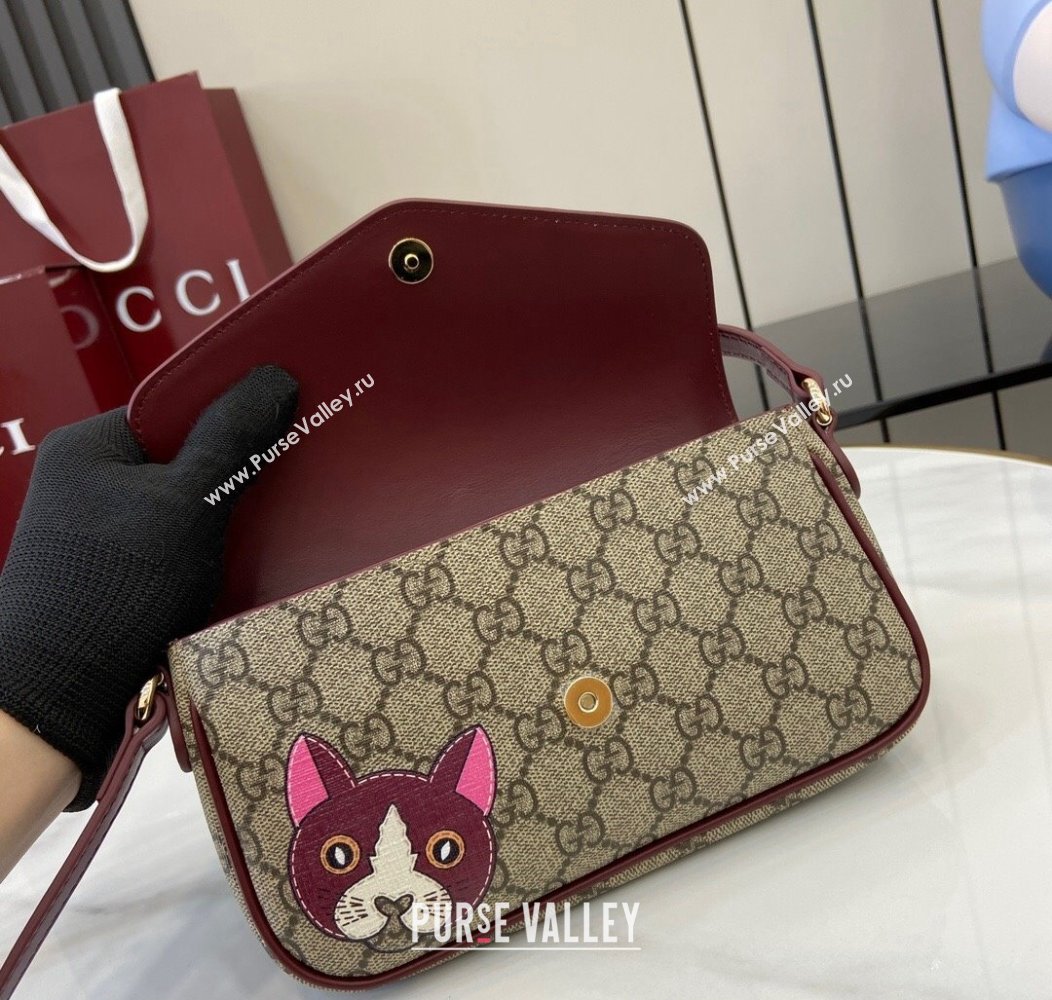 Gucci GG Canvas Mini Shoulder bag with Cat Detail 2024 818764 (XLU-241211043)