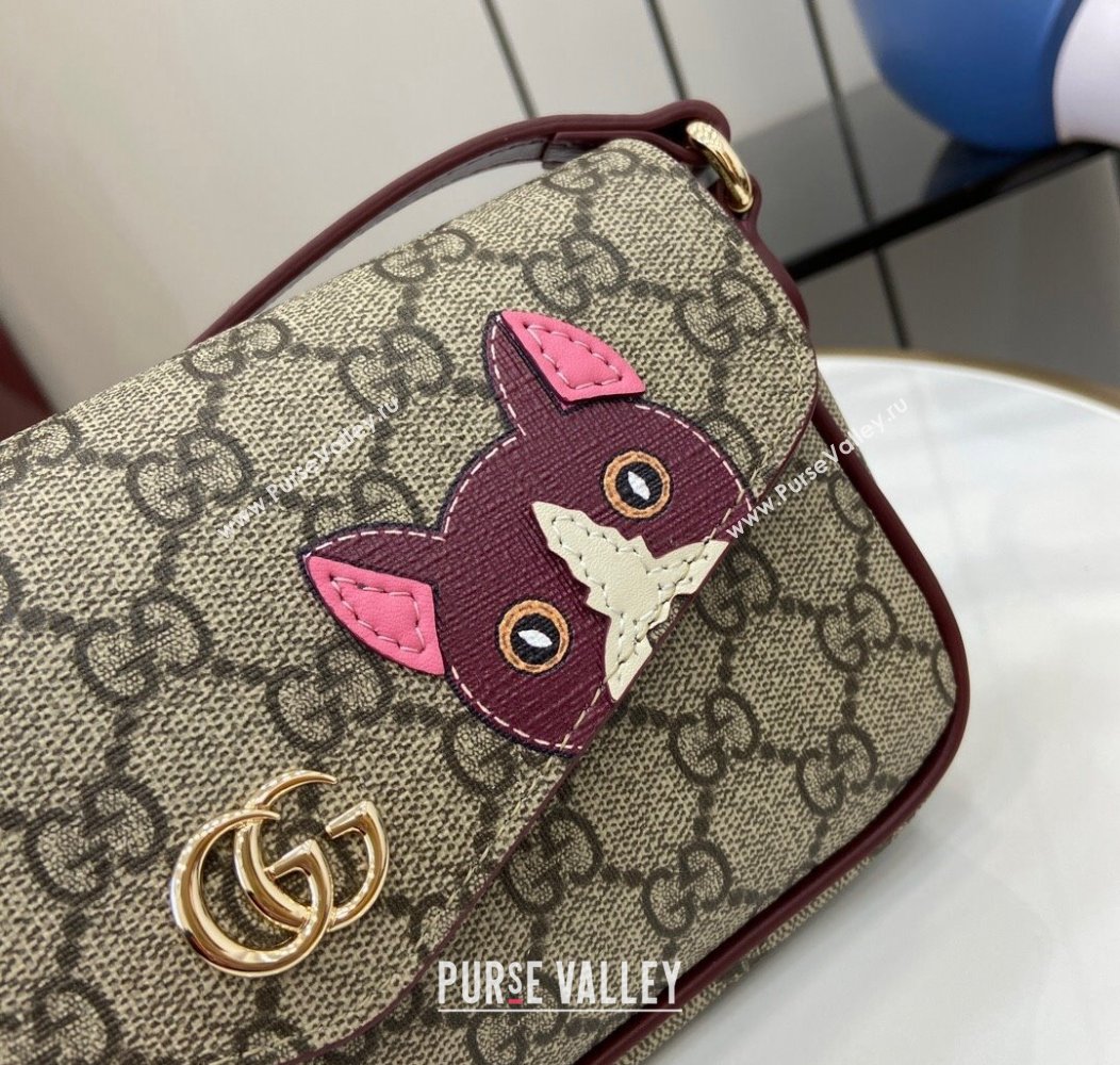 Gucci GG Canvas Mini Shoulder bag with Cat Detail 2024 818764 (XLU-241211043)