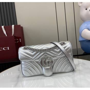 Gucci GG Marmont Matelasse Leather Small Shoulder Bag 443497 Silver 2024 (XLU-241211058)