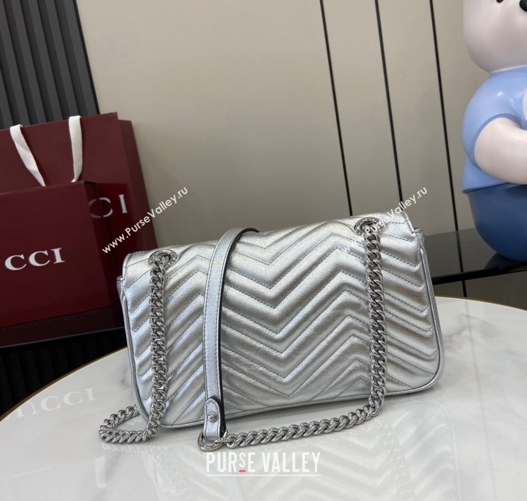 Gucci GG Marmont Matelasse Leather Small Shoulder Bag 443497 Silver 2024 (XLU-241211058)