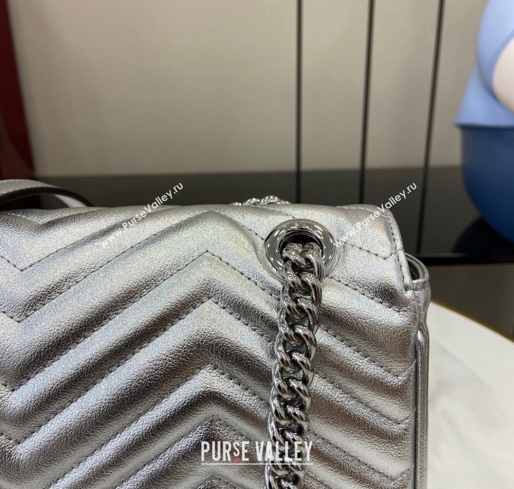 Gucci GG Marmont Matelasse Leather Small Shoulder Bag 443497 Silver 2024 (XLU-241211058)