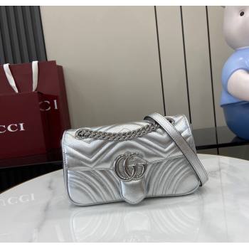 Gucci GG Marmont Matelasse Leather Mini Bag 446744 Silver 2024 (XLU-241211059)