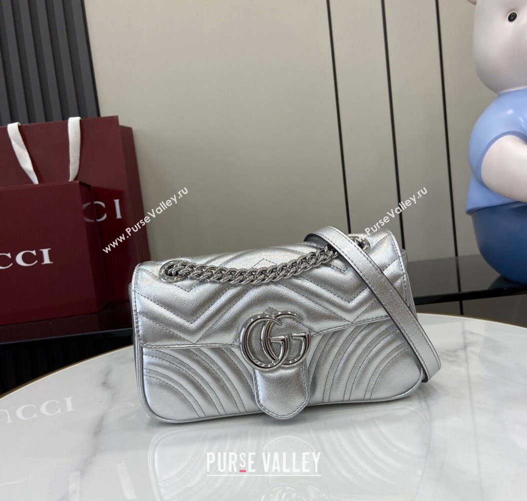 Gucci GG Marmont Matelasse Leather Mini Bag 446744 Silver 2024 (XLU-241211059)