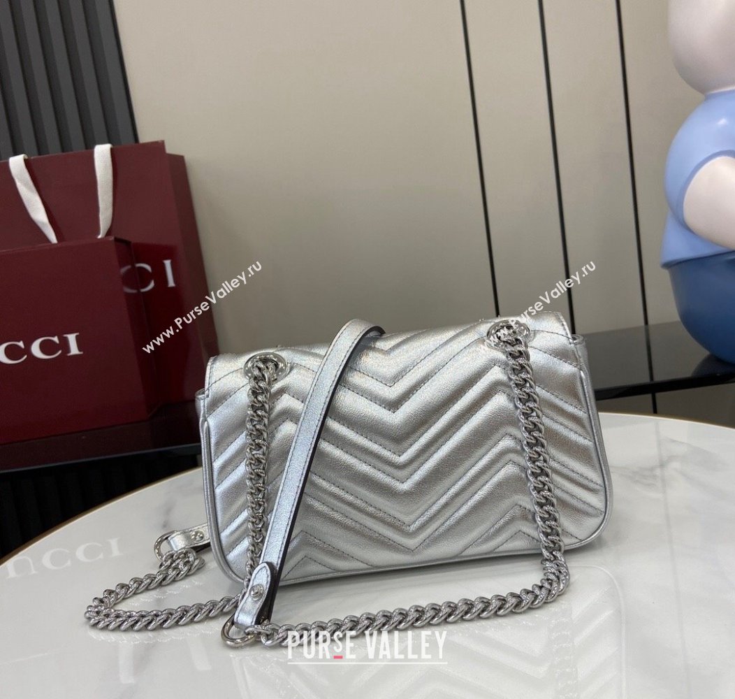 Gucci GG Marmont Matelasse Leather Mini Bag 446744 Silver 2024 (XLU-241211059)