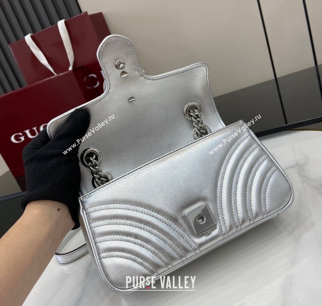 Gucci GG Marmont Matelasse Leather Mini Bag 446744 Silver 2024 (XLU-241211059)