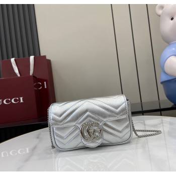 Gucci GG Marmont Matelasse Leather Super Mini Bag ‎476433 Silver 2024 (XLU-241211060)